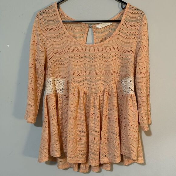Entro Peach Cotton Lace Peplum Blouse M - Picture 1 of 6
